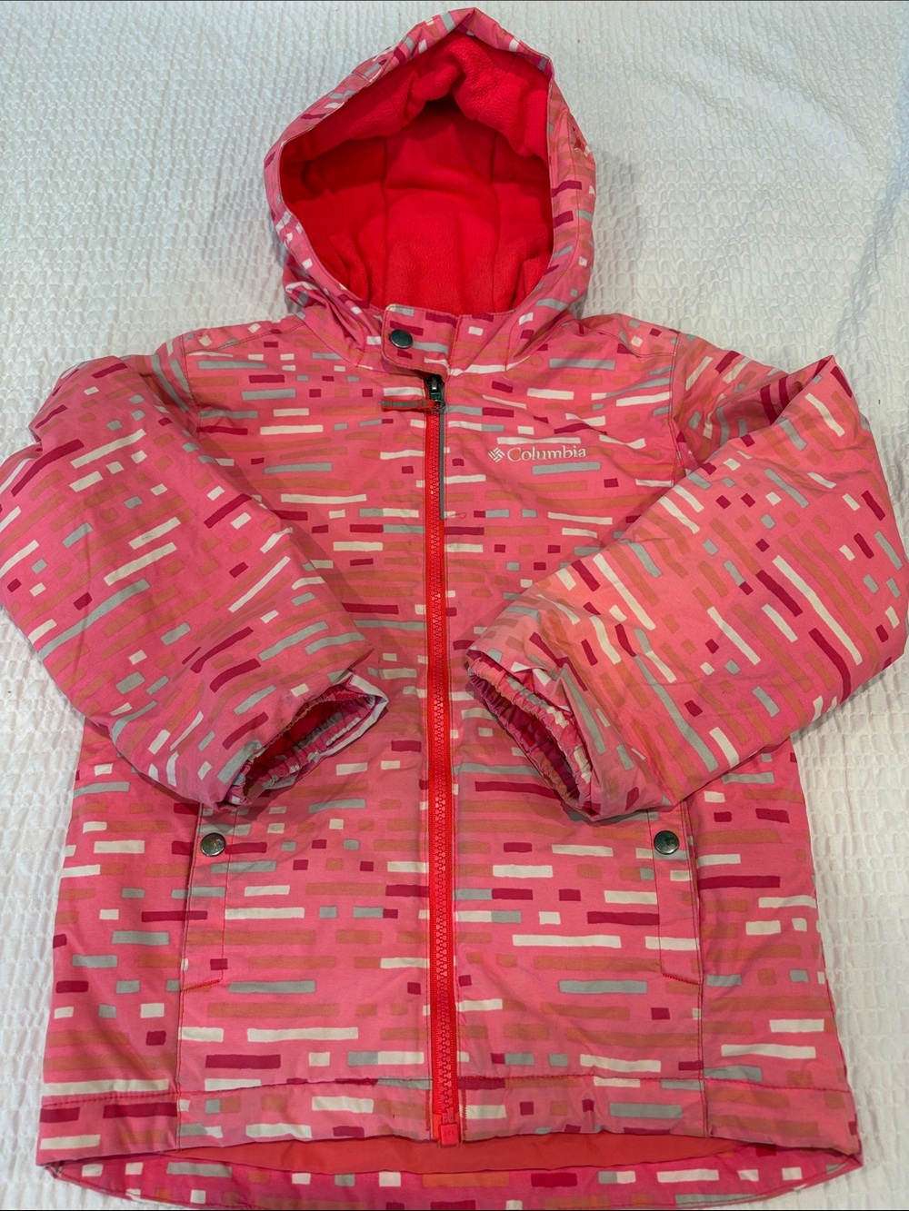 Columbia Girls' Pink Patterned Hooded Puffer Jacket
Size XS 6/7